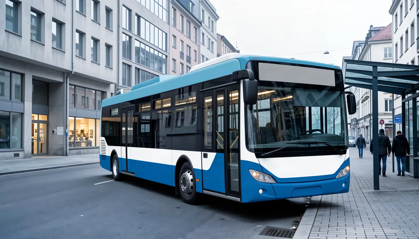 Koncepční moderní nízkopodlažní elektrobus u městské zastávky